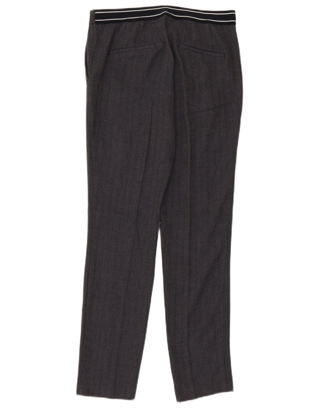 Zara Mujer Pantalón Chino Slim Large W30 L28 Poliéster En Espiga Negro
