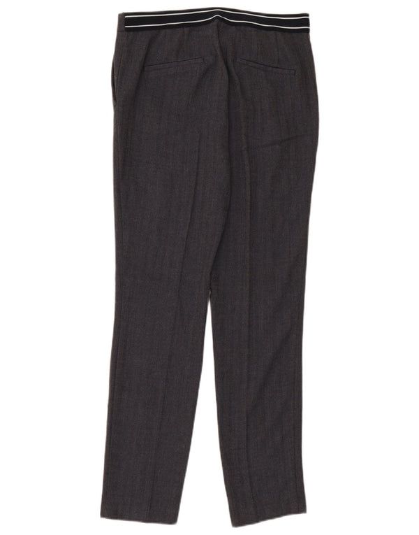 Zara Mujer Pantalón Chino Slim Large W30 L28 Poliéster En Espiga Negro