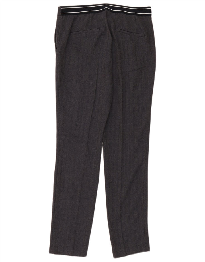Zara Mujer Pantalón Chino Slim Large W30 L28 Poliéster En Espiga Negro