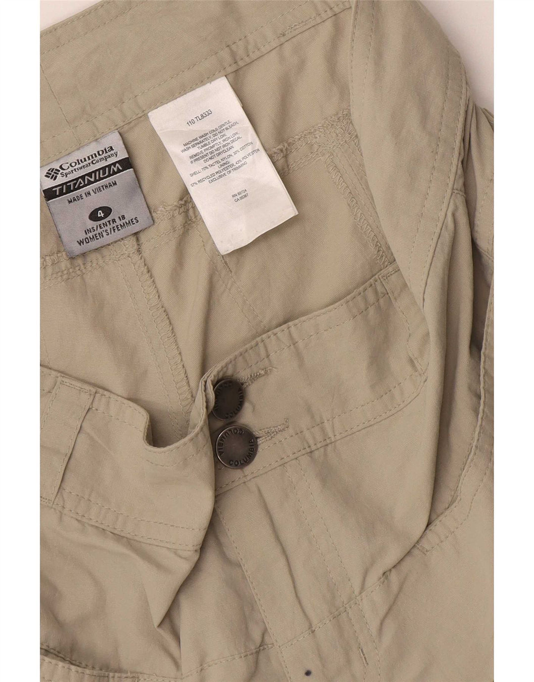 Columbia Pantalones cortos cargo de titanio para mujer US 4 Small W32 Beige Nylon