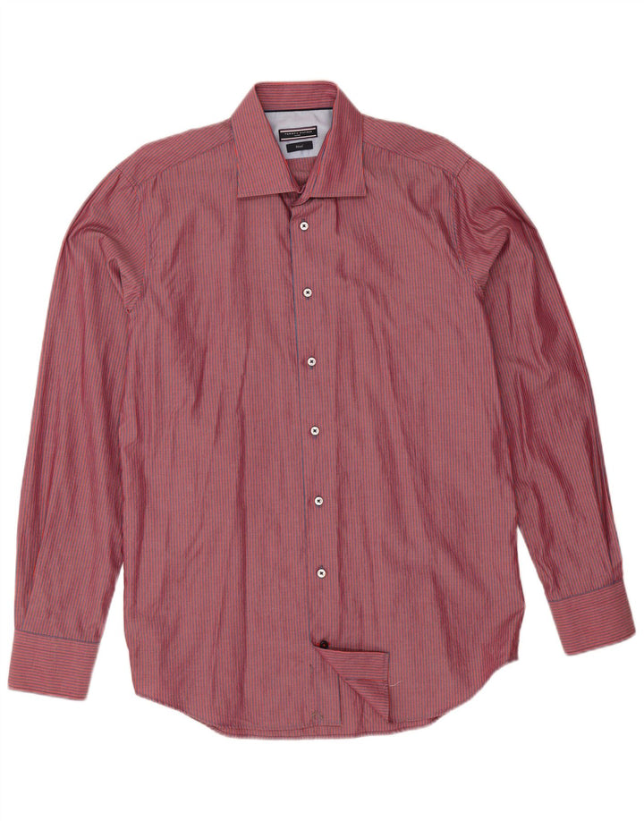 Tommy Hilfiger Camisa a medida para hombre Talla 40 15 3/4 Mediana Raya roja