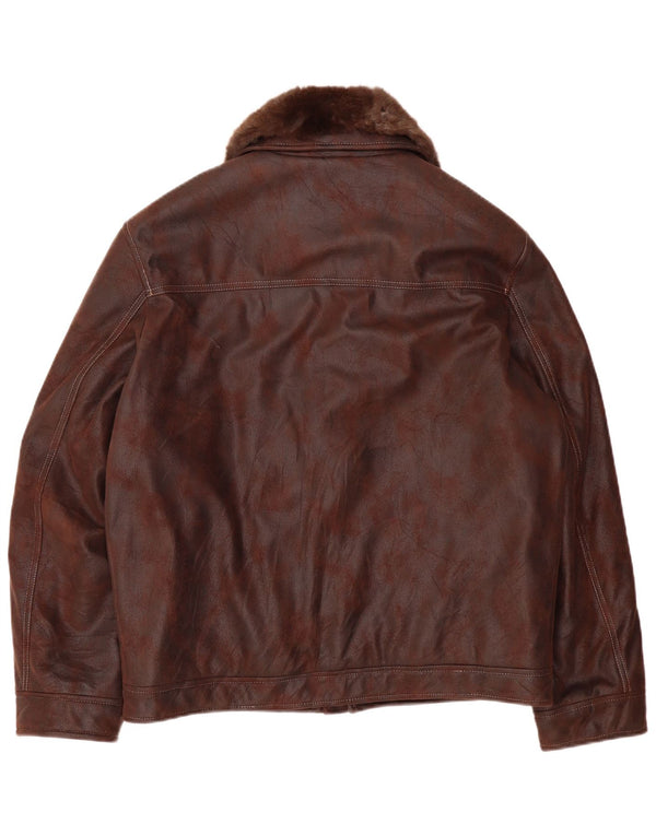 Porto Di Panama Chaqueta Bomber de Piel Sintética para Hombre IT 50 Poliéster Marrón Grande