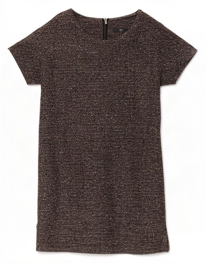 Benetton Vestido Recto Mujer UK 44 Lana Virgen Moteada Gris Medio
