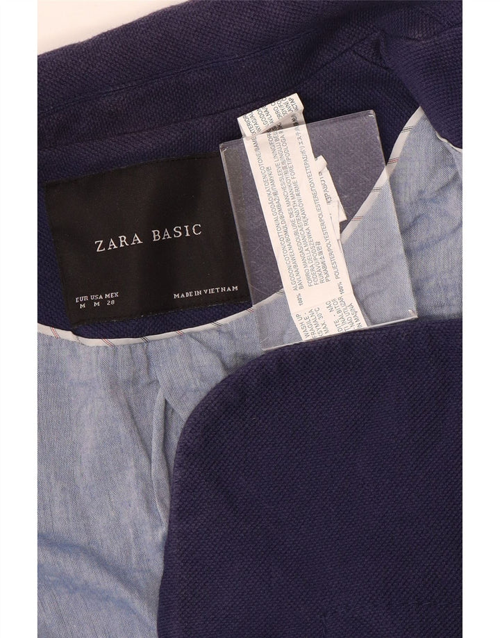 Zara Mujer Crop 1 Botón Blazer Chaqueta Reino Unido 42 Medio Azul Marino Algodón