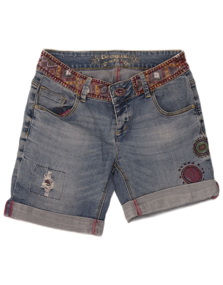 Desigual Shorts De Mezclilla Desgastados W32 Grande Azul Geométrico