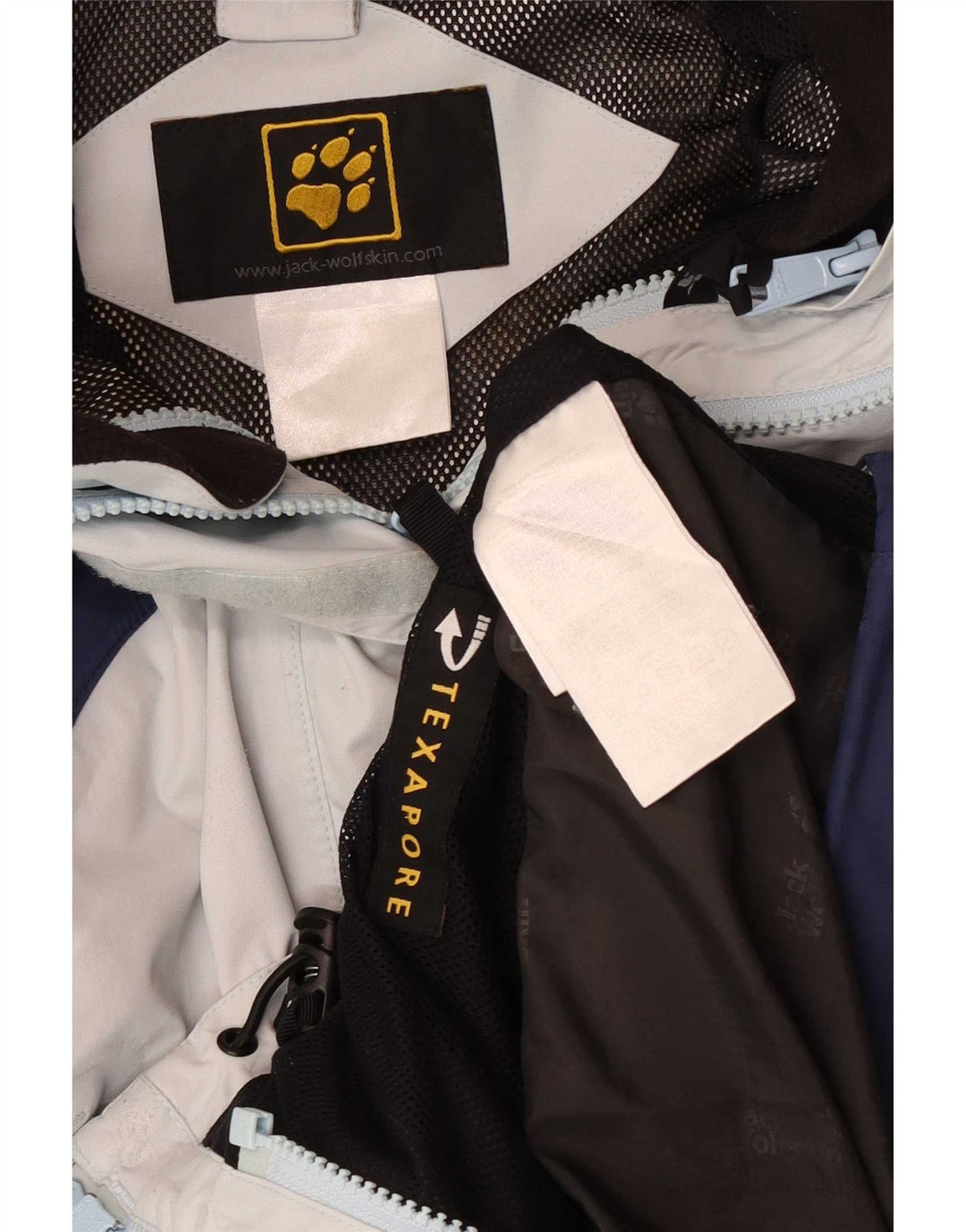 Jack Wolfskin Chaqueta impermeable con capucha para mujer UK 44 Azul medio Colorblock