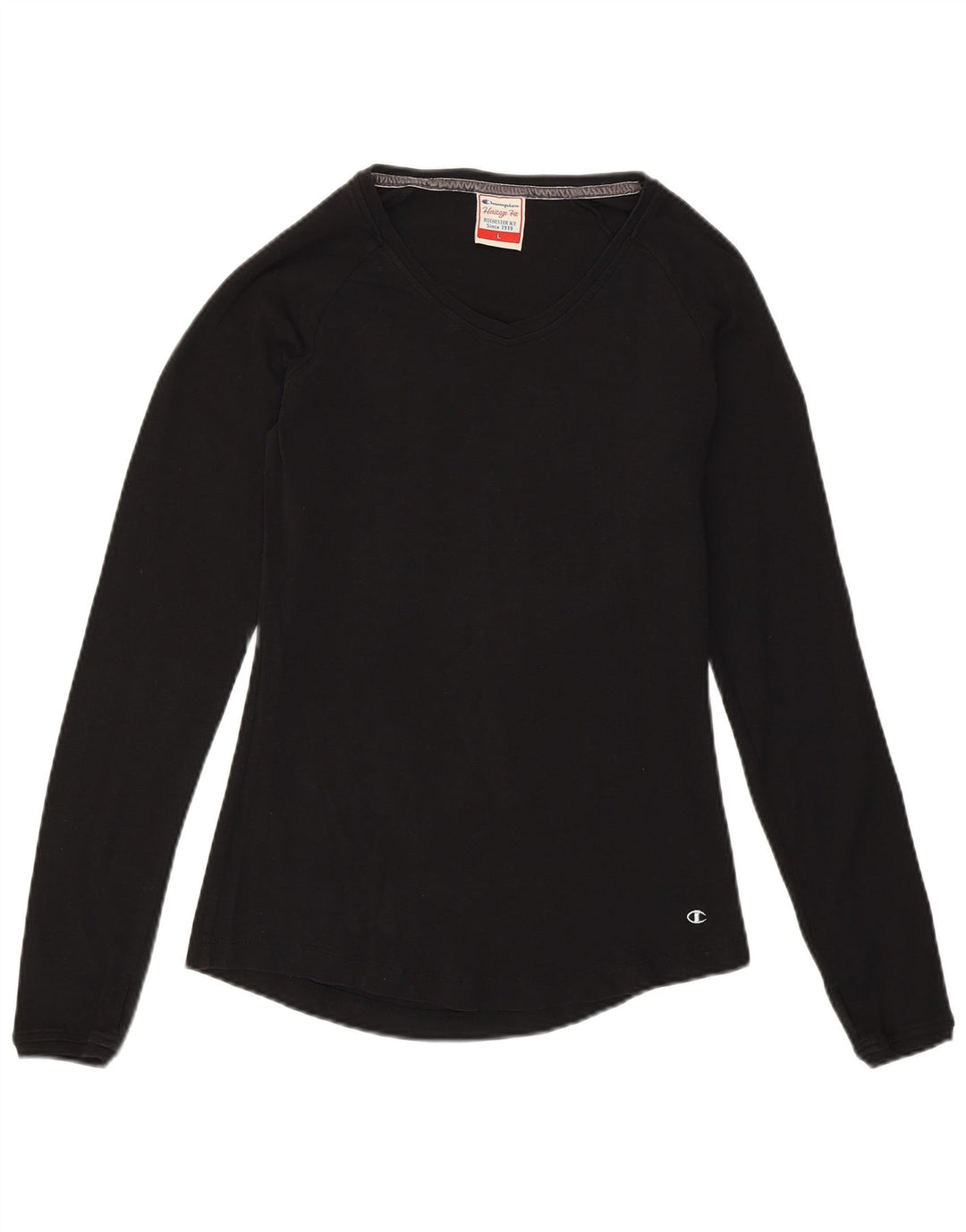 CHAMPION Mujer Heritage Fit Top Manga Larga UK 40 Grande Negro