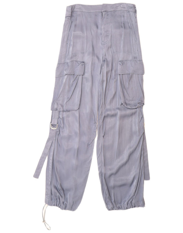 ZARA Mujer Pantalón Cargo Recto XS W24 L30 Azul Viscosa