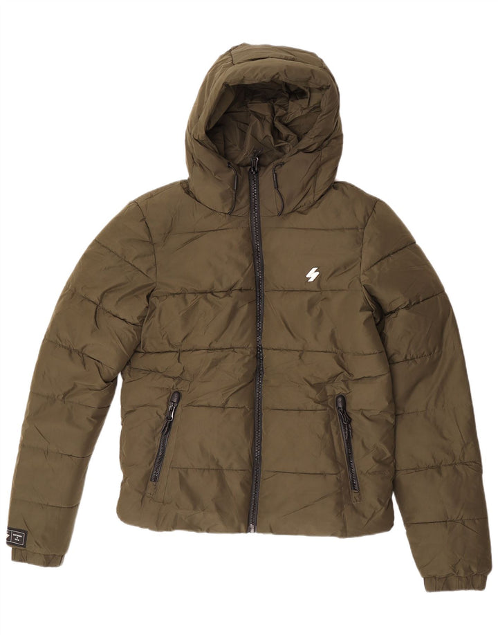 Superdry Chaqueta acolchada con capucha para hombre UK 36 Small Caqui Poliéster