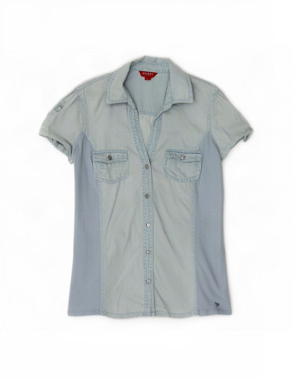 Guess Camisa Vaquera De Manga Corta Para Mujer UK 42 Medium Blue Tencel