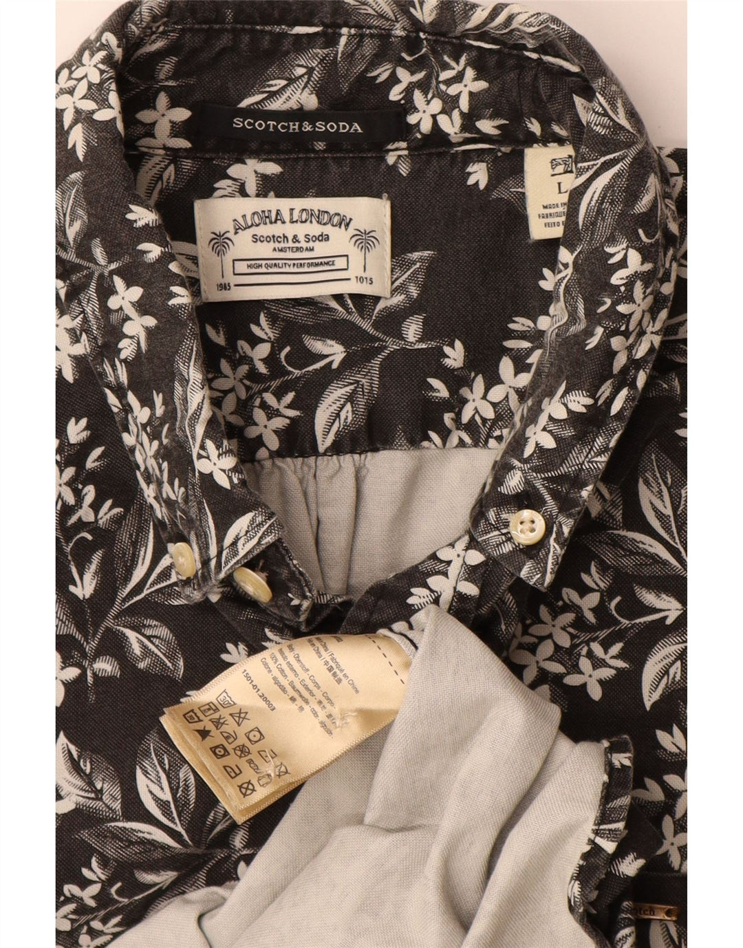 SCOTCH & SODA Camisa Hombre Grande Negro Floral Algodón Hawaiano