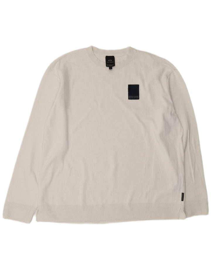 ARMANI EXCHANGE Jersey de cuello redondo para hombre, talla grande, algodón blanco