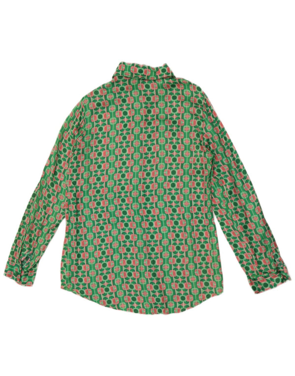 Vintage mujer camisa blusa Reino Unido 10 pequeña viscosa geométrica verde