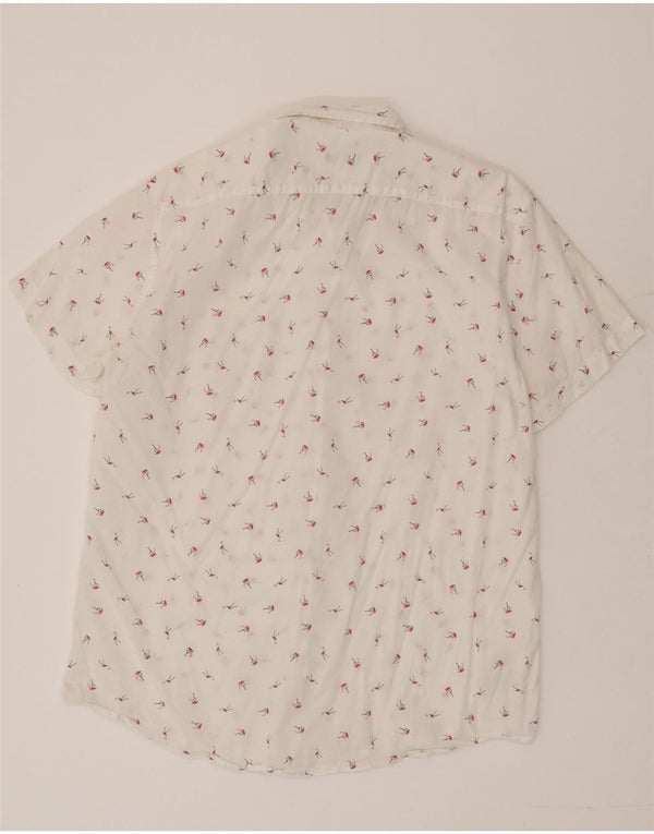 Benetton Camisa Manga Corta Hombre XL Algodón Lunares Blanco