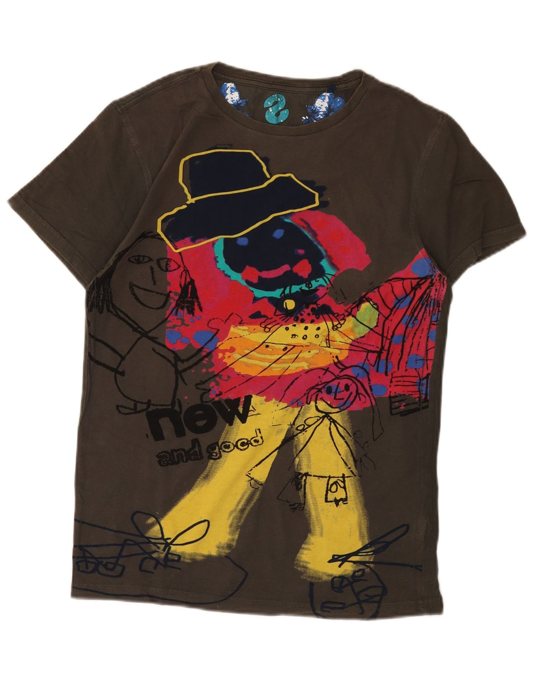 Desigual Hombre Camiseta Gráfica Top Algodón Marrón Medio