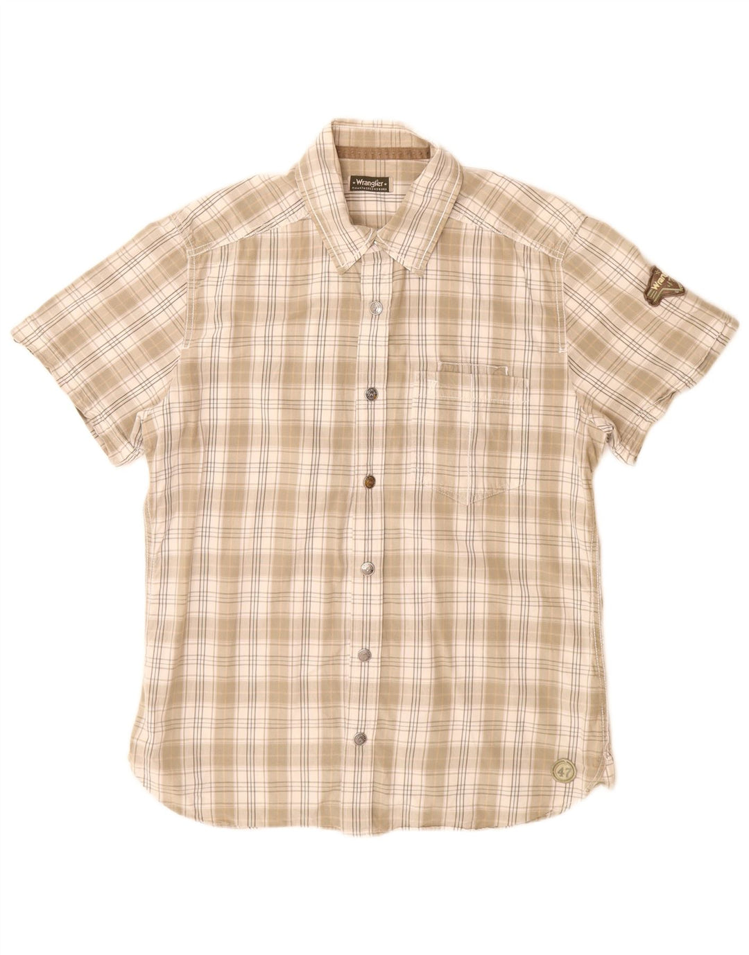 Wrangler Camisa De Manga Corta Para Hombre Algodón A Cuadros Beige Grande