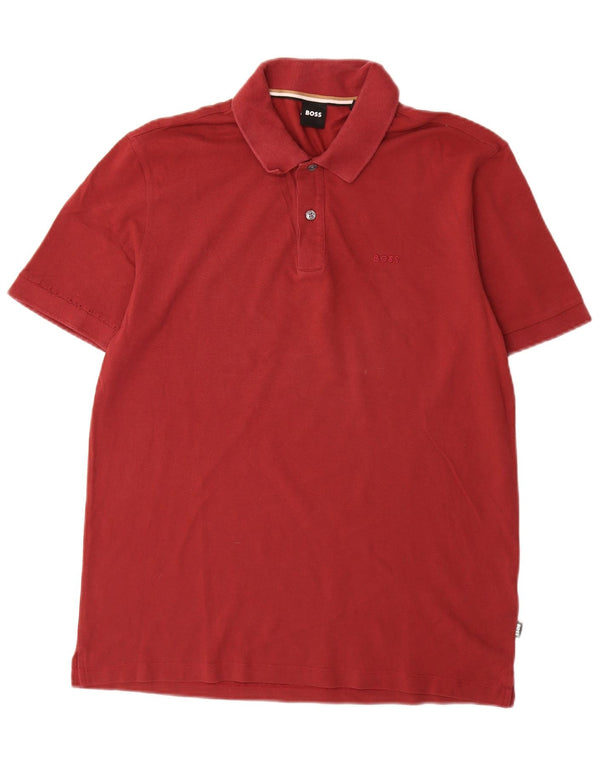HUGO BOSS Polo para hombre grande de algodón burdeos
