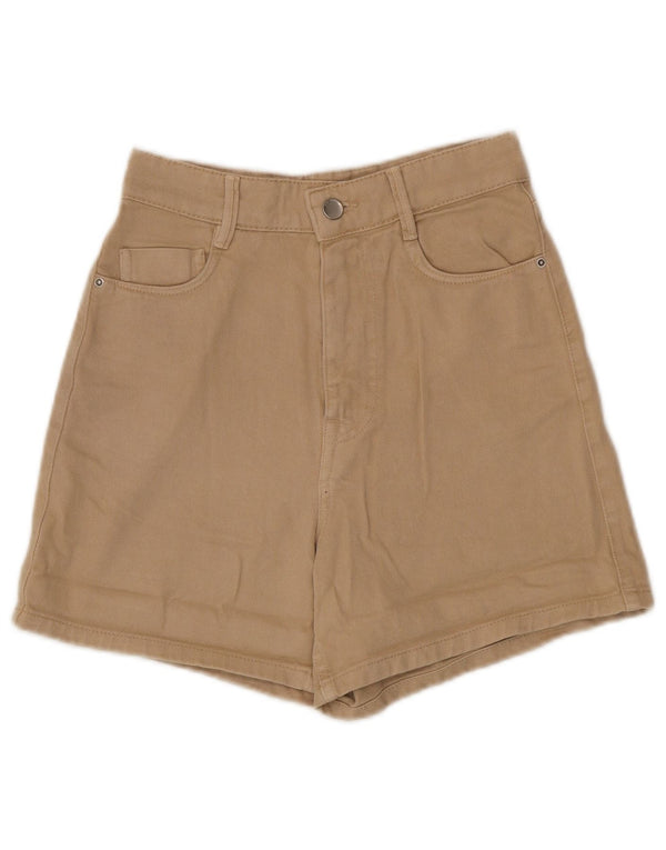 Zara Pantalones Cortos Casuales De Cintura Alta Para Mujer EU 34 2XS W24 Algodón Beige