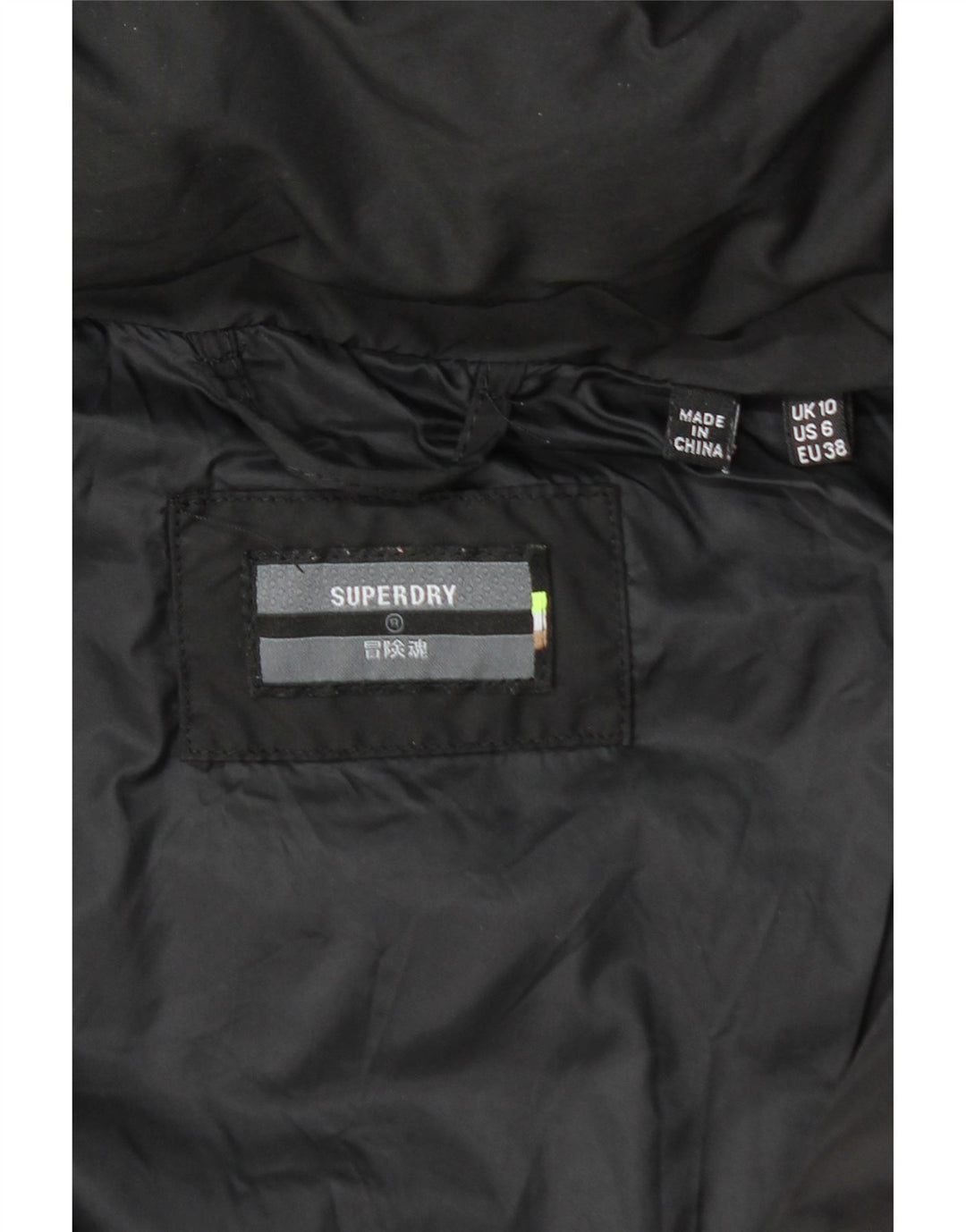 SUPERDRY Abrigo acolchado con capucha para mujer UK 40 Small Poliéster negro