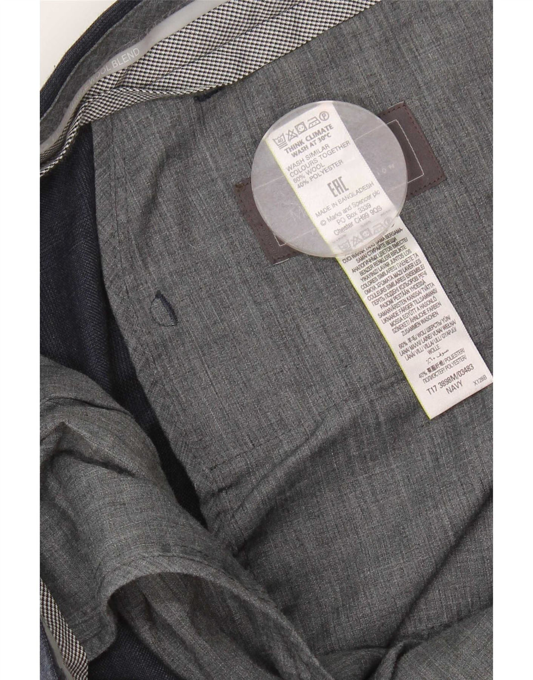 Marks & Spencer Pantalones de traje a medida para hombre W42 L31 Azul marino a cuadros