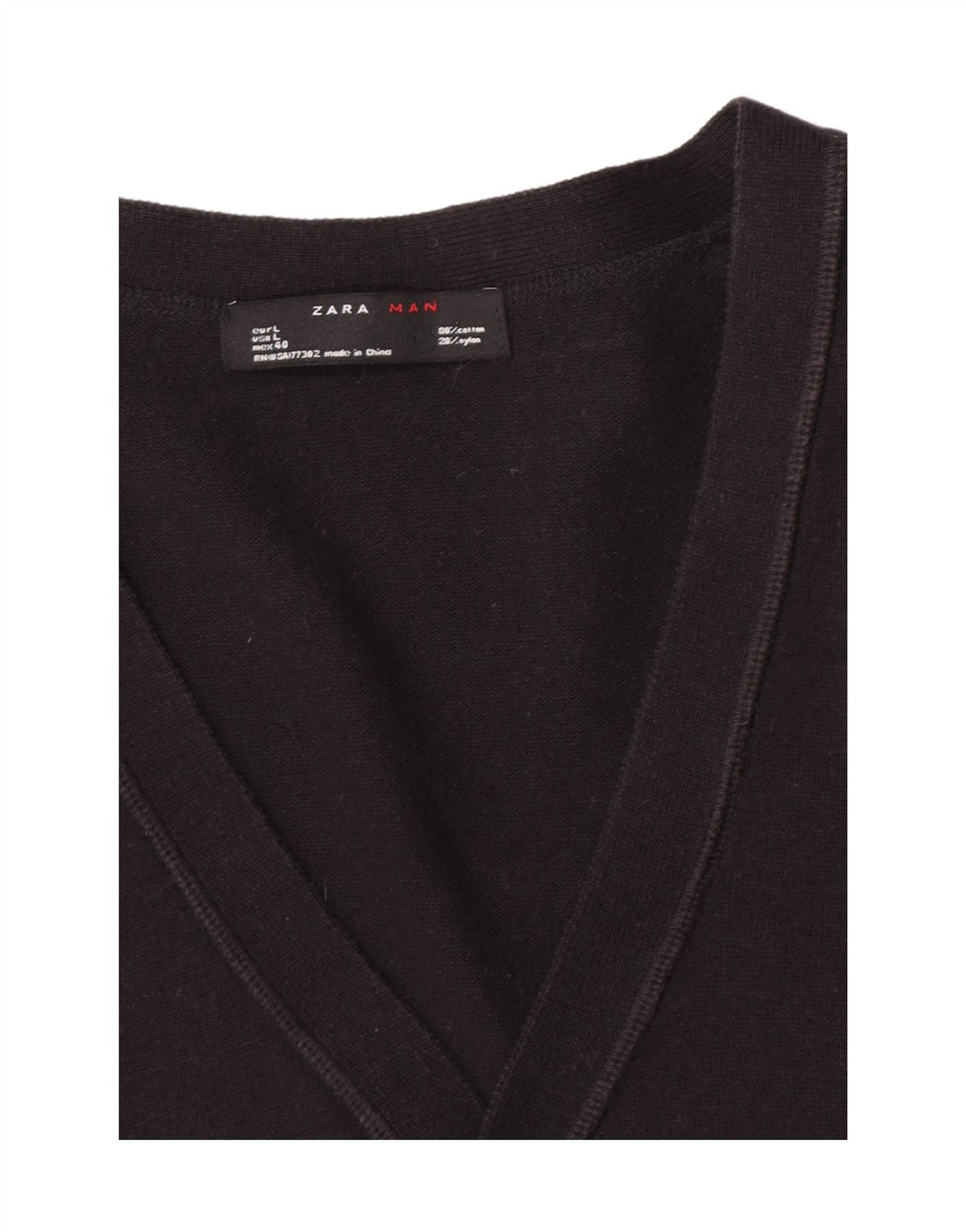 Zara Hombre Cárdigan Suéter Grande Algodón Negro