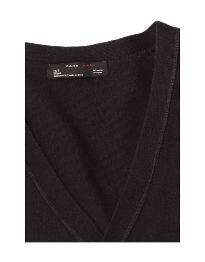 Zara Hombre Cárdigan Suéter Grande Algodón Negro