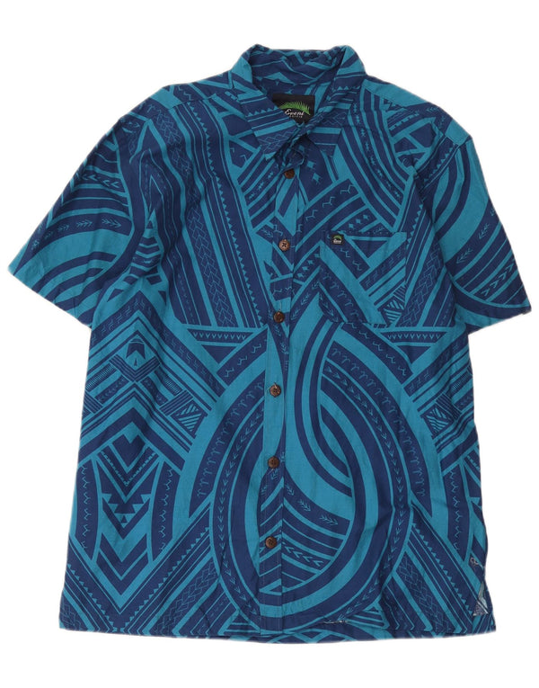 Eveni Pacific Camisa De Manga Corta Para Hombre Algodón Geométrico Azul Grande
