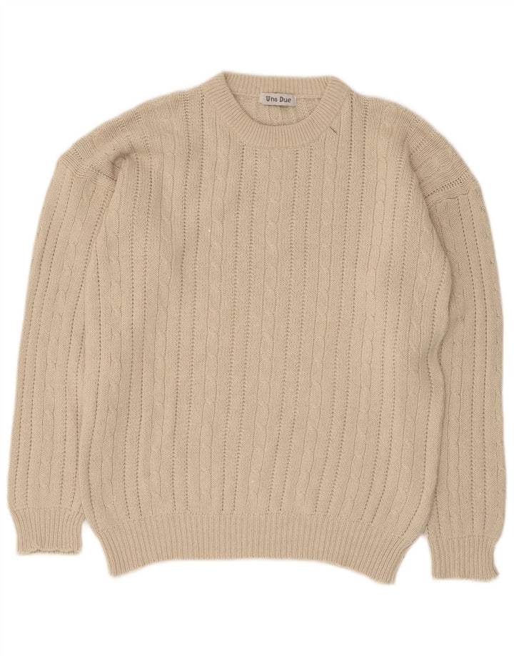 Uno Due - Jersey de cuello redondo para hombre, talla pequeña, algodón beige
