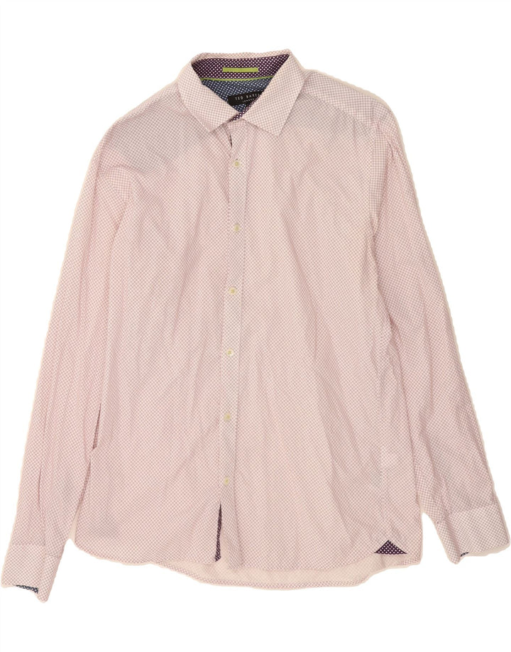 TED BAKER Mens Shirt Size 15 1/2 Medium Pink Geometric Cotton Vintage Ted Baker and Second-Hand Ted Baker from Messina Hembry 