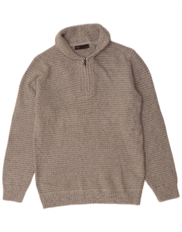 Marks & Spencer Hombre Polo Cuello Jersey Suéter Pequeño Acrílico Gris