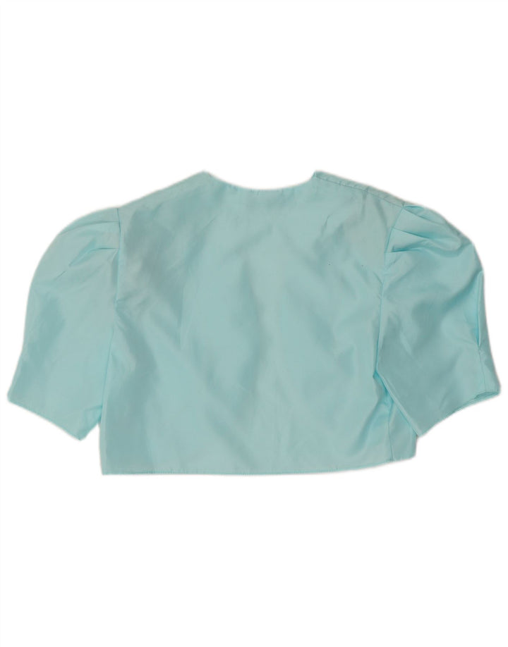 Vintage Mujer Bolero Top Reino Unido 12 Poliéster Azul Medio