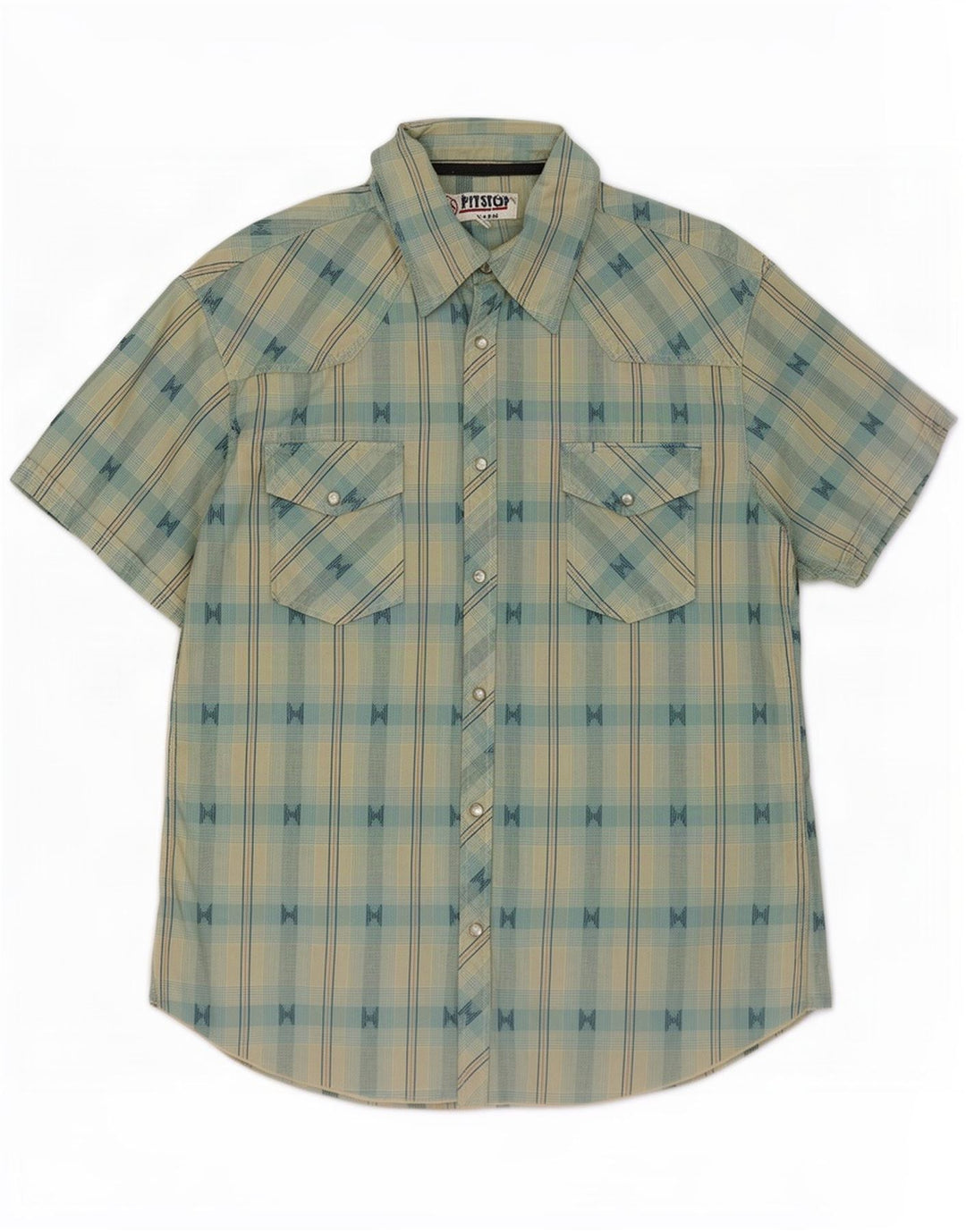 Camisa De Manga Corta Pit Stop Hombre De Algodón A Cuadros Azul Pequeño
