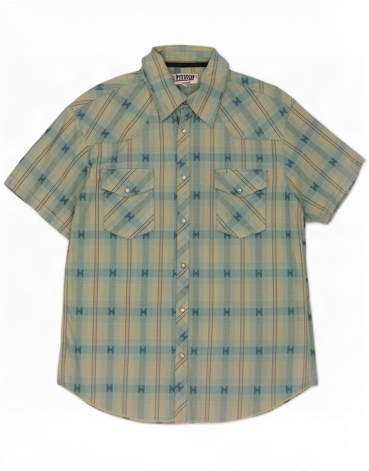 Camisa De Manga Corta Pit Stop Hombre De Algodón A Cuadros Azul Pequeño