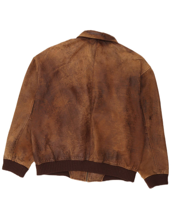 Vintage chaqueta de cuero para hombre Reino Unido 44 2XL cuero marrón