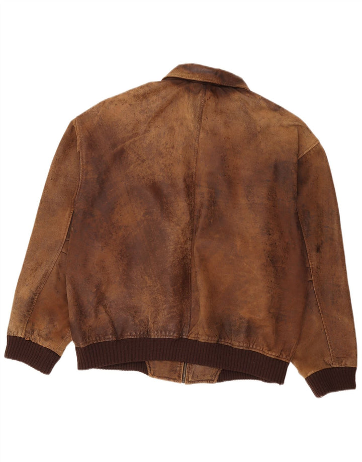 Vintage chaqueta de cuero para hombre Reino Unido 44 2XL cuero marrón