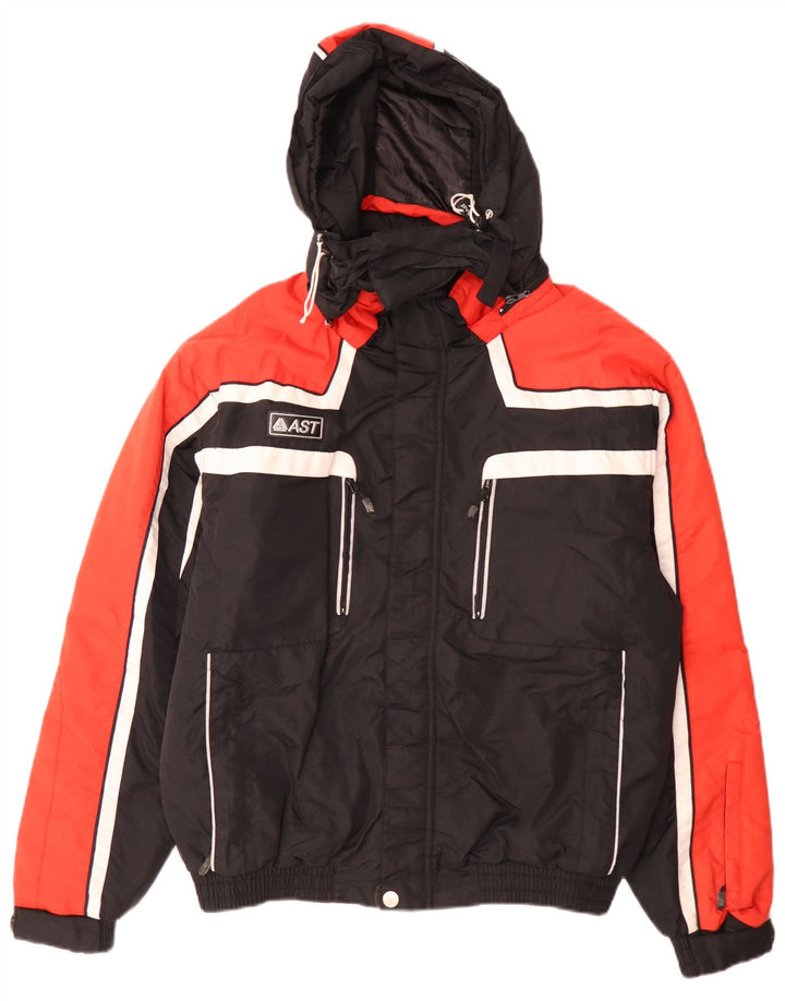 AST Chaqueta de esquí con capucha para hombre, talla 40, talla grande, color negro, poliamida