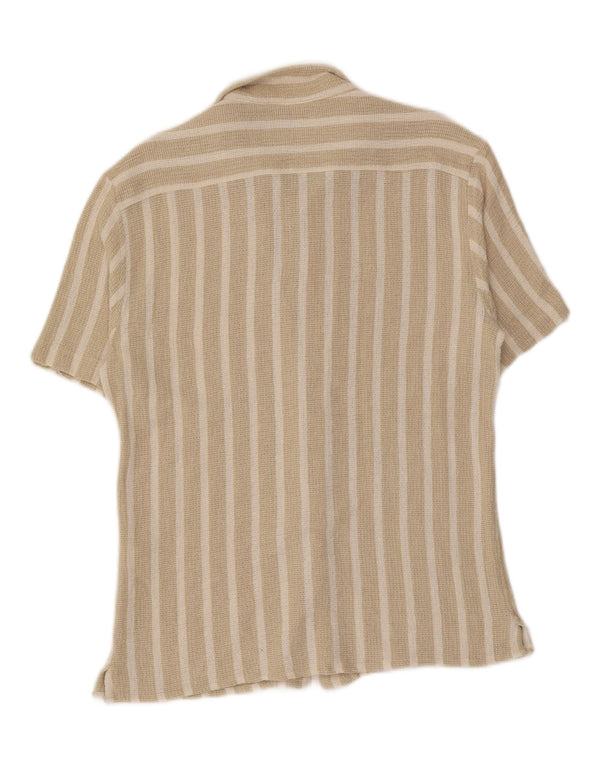 Zara Hombre Camisa De Corte Relajado De Manga Corta Grande A Rayas Beige