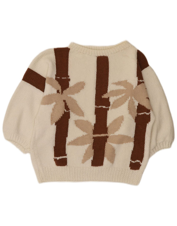 Vintage mujer 3/4 manga barco cuello jumper suéter Reino Unido 10 pequeño blanco floral