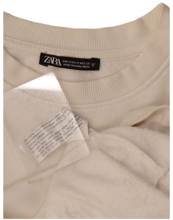 Zara Mujer Crop Oversize Sudadera Jumper UK 10 Small White Cotton