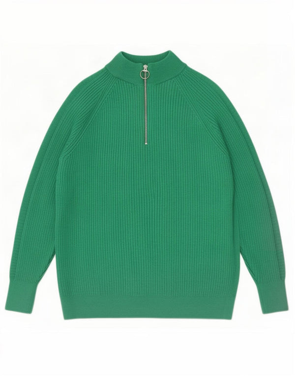 Marks & Spencer Womens Zip Neck Jumper Sweater UK 14 Medium Green Viscose
