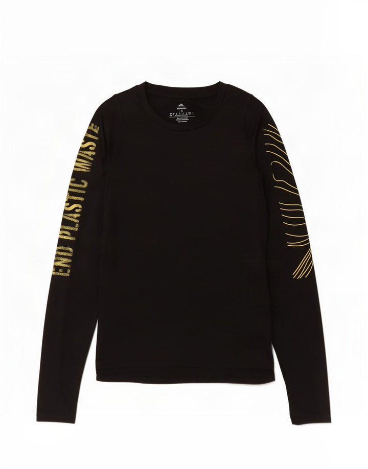 Adidas Mujer Gráfico Top Manga Larga Reino Unido 8/10 Pequeño Negro Poliéster