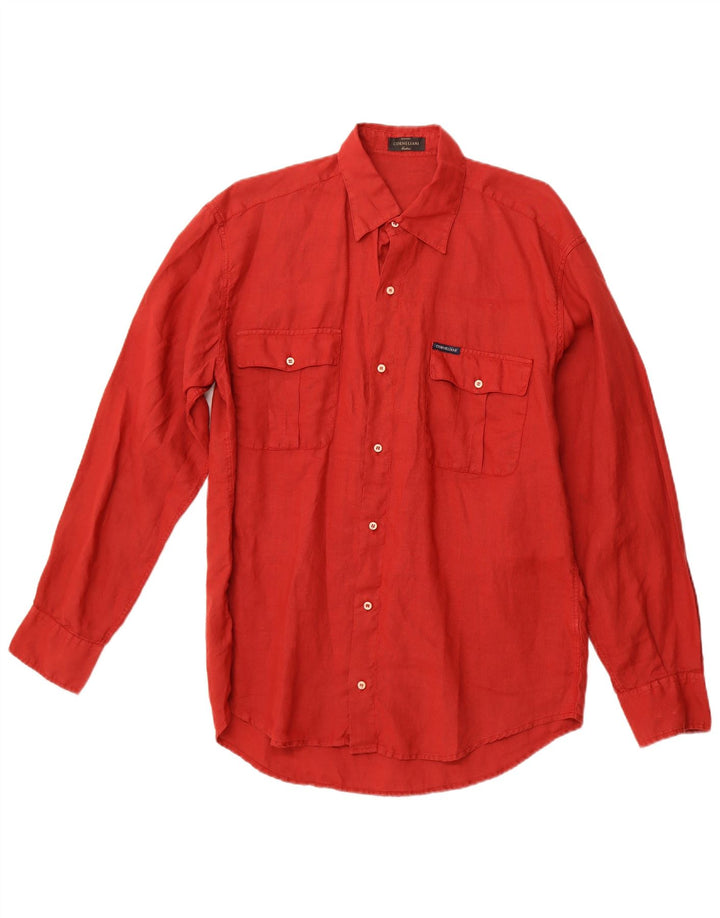 CORNELIANI Camisa Hombre Talla 41 16 Grande Lino Rojo