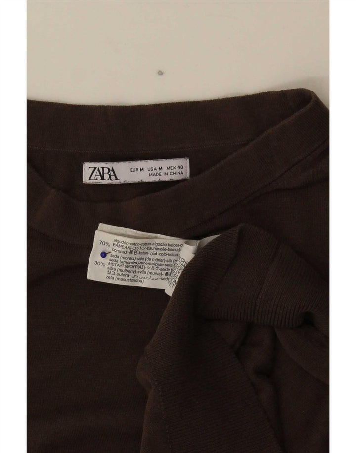 Zara - Jersey de cuello redondo para mujer, talla 40, algodón marrón medio