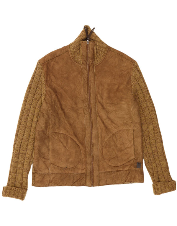 Sevres Suéter tipo cárdigan con cremallera completa para hombre UK 42 XL Lana beige