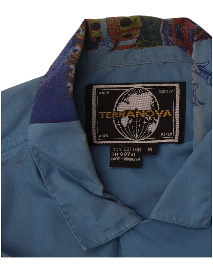 TERRANOVA Camisa gráfica de manga corta para hombre Algodón patchwork azul medio