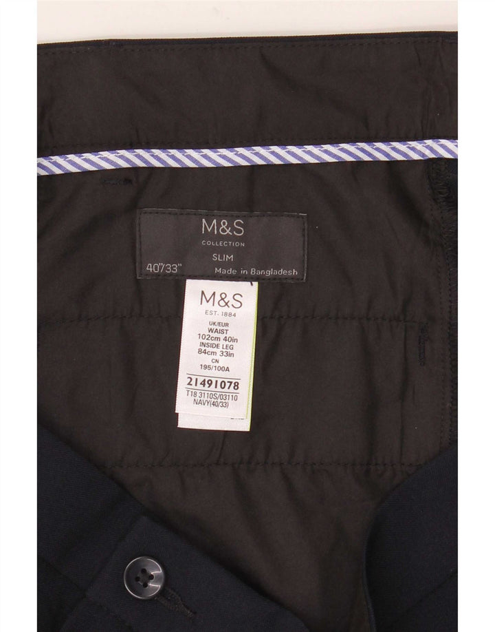 Marks & Spencer Pantalones chinos ajustados para hombre W40 L33 Poliéster azul marino