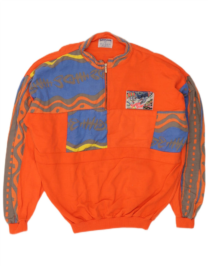 Vintage hombres zip cuello sudadera jumper medio naranja colorblock 80s