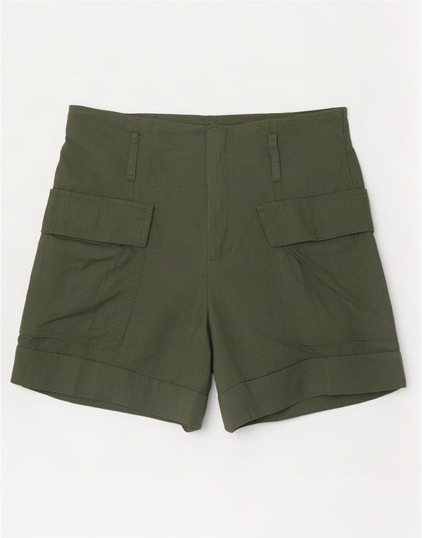 Zara Mujer Shorts Cargo De Cintura Alta XS W24 Lino Caqui