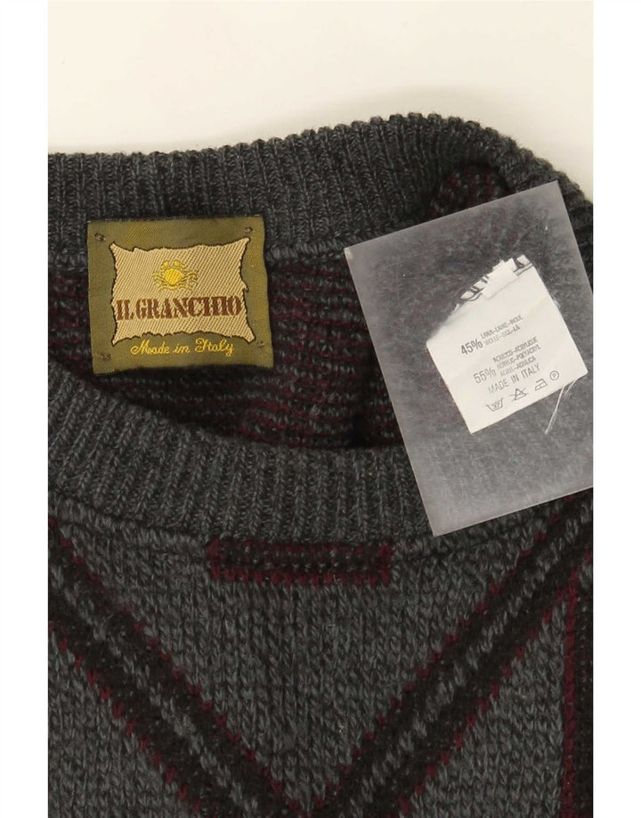 Il Granchio Jersey De Cuello Redondo Para Hombre De Lana Geométrica Gris Grande