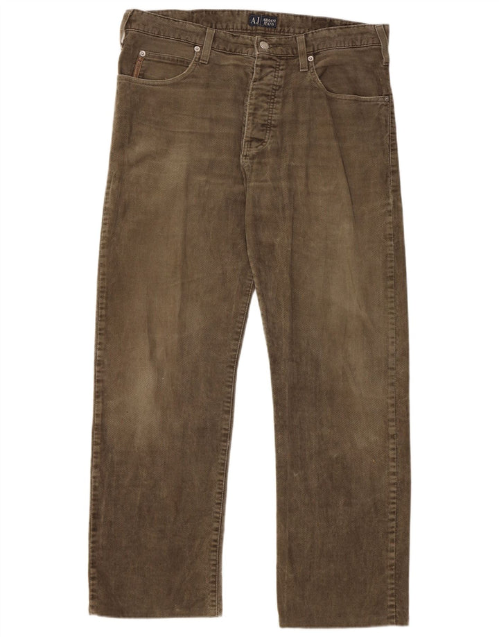 ARMANI Pantalón Casual Recto Hombre W34 L29 Algodón Caqui